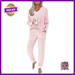 Women's Soft Long Sleeve Pajama Set with Pockets, 95% Polyester 5% Spandex
